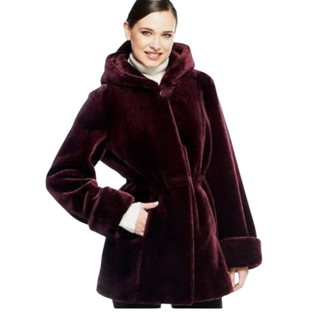 Dennis Basso Plum Faux Fur Hooded Jacket